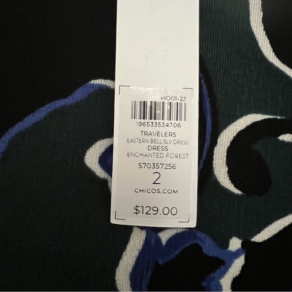 NEW NWT Chico’s Green Navy Eastern Bell Sleeve MIDI Dress Size 2 Large - Picture 6 of 9